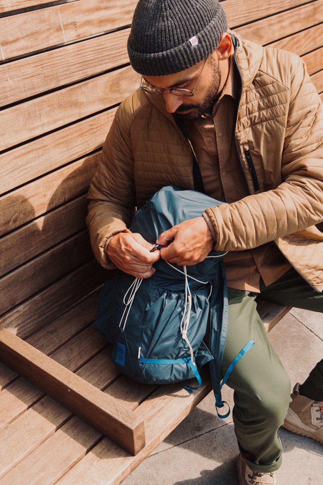Global Puffer Hoodie Mens Pond Blue