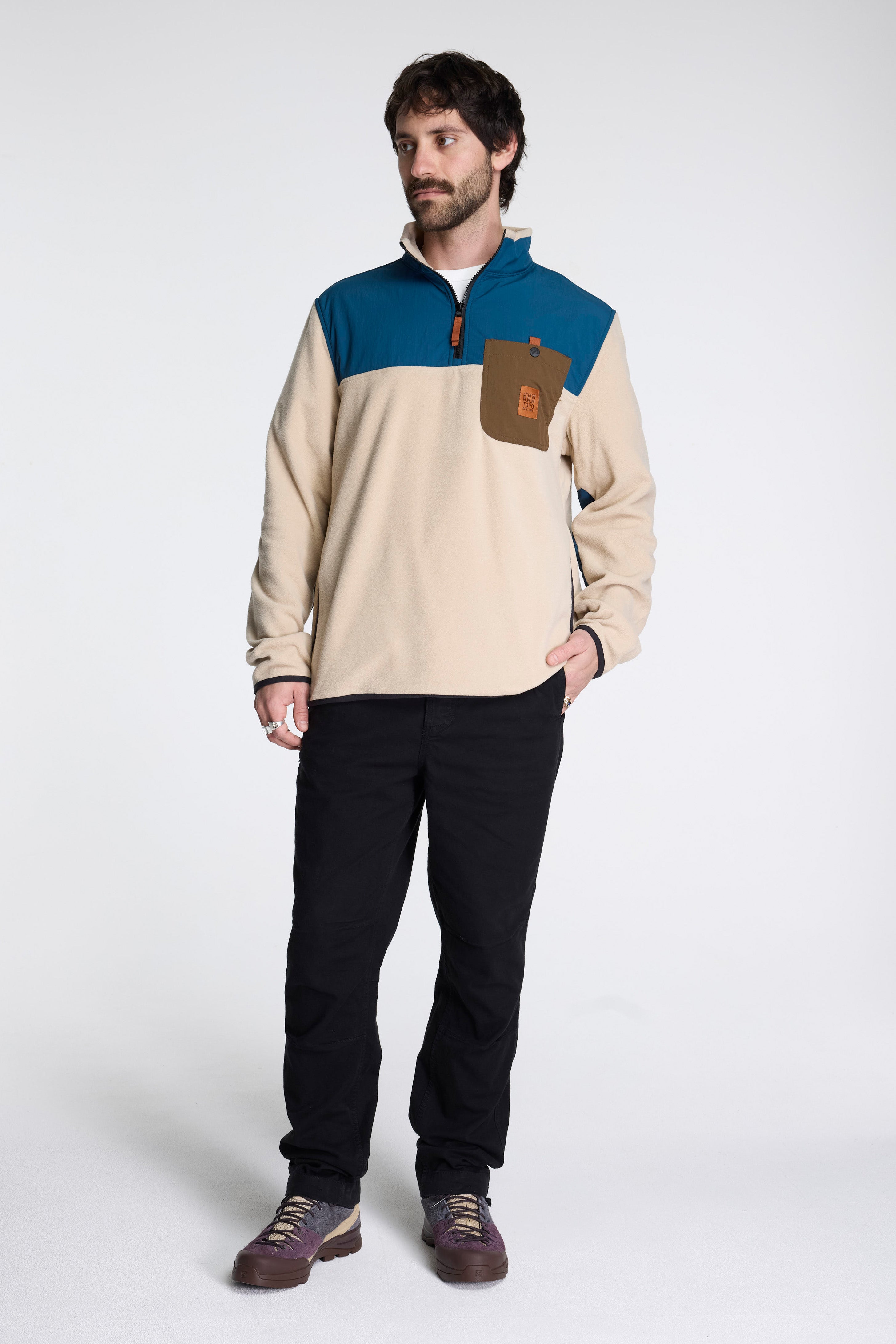 Vista 1/4 Zip Lightweight Fleece Mens Oatmeal/Pond Blue