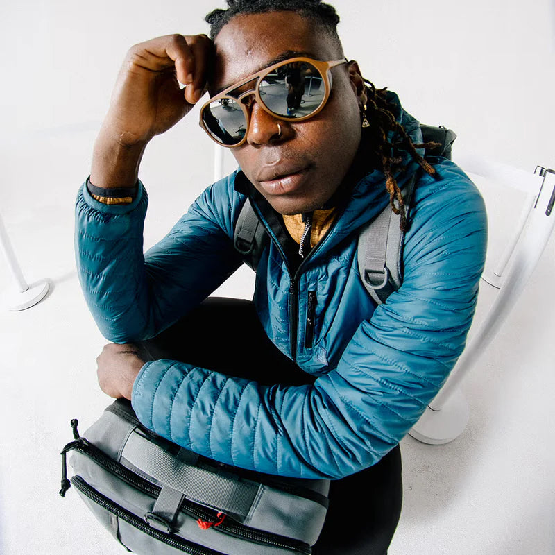 Global Puffer Hoodie Mens Pond Blue