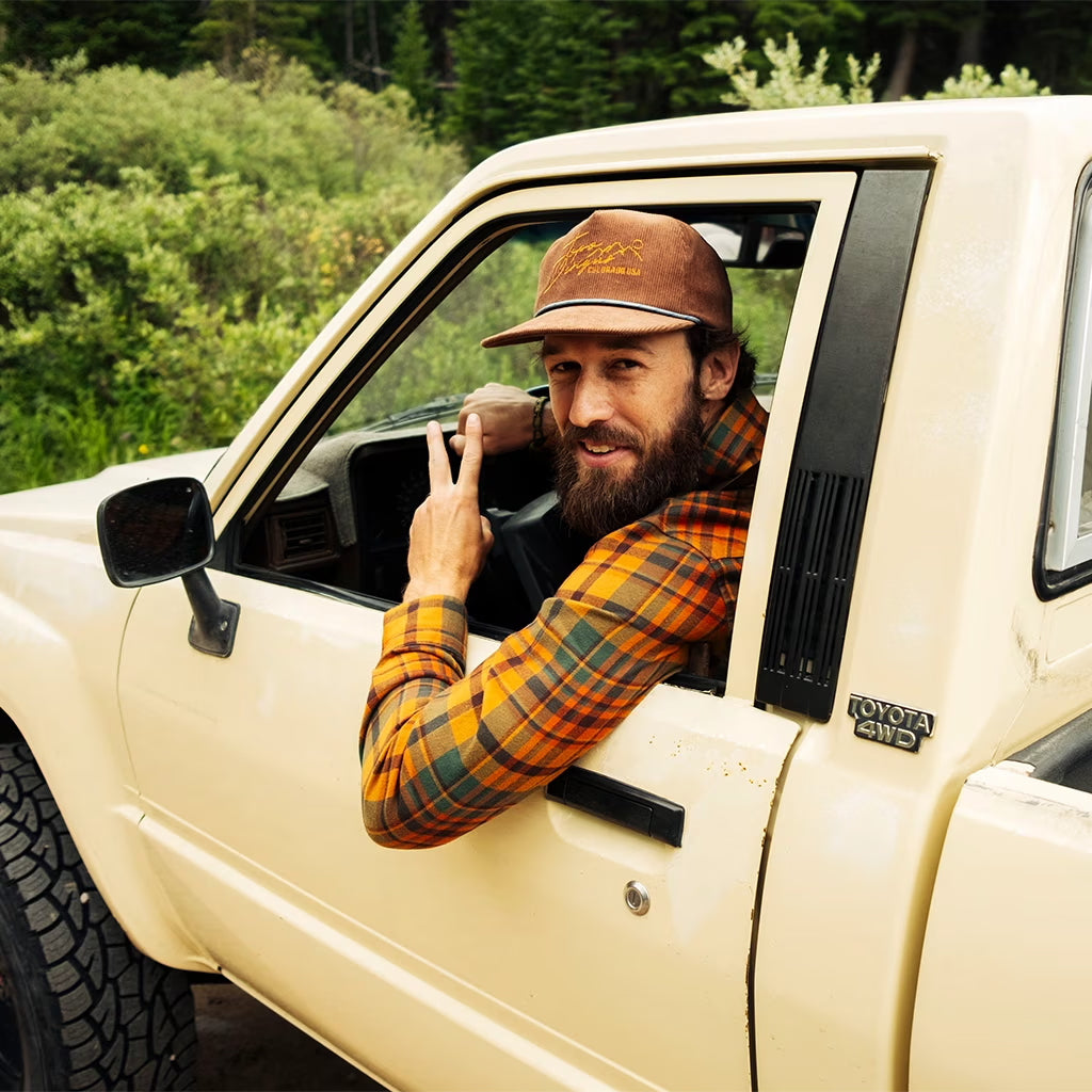 Corduroy Trucker Hat Topo Script Desert Palm