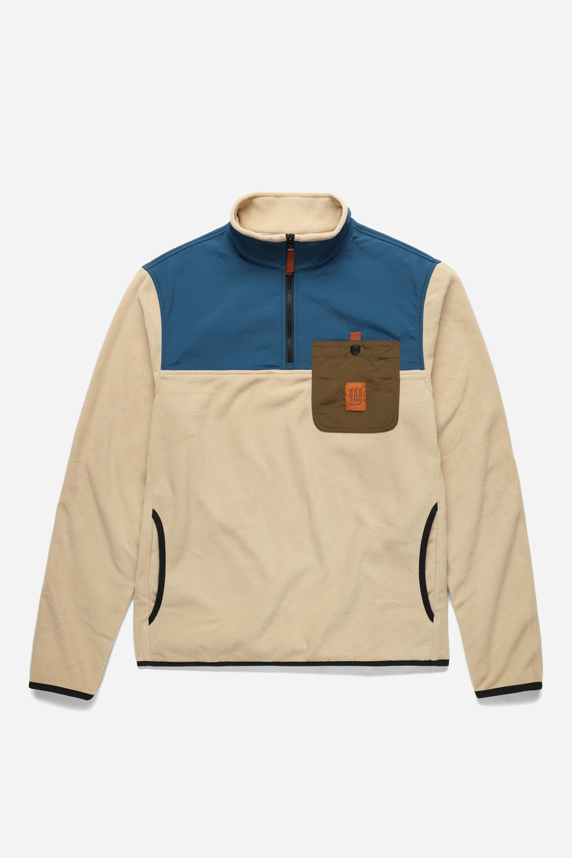 Vista 1/4 Zip Lightweight Fleece Mens Oatmeal/Pond Blue